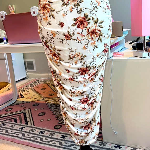 Ruched Flower Print Dress Designed by Windsor - Picture 3 of 12